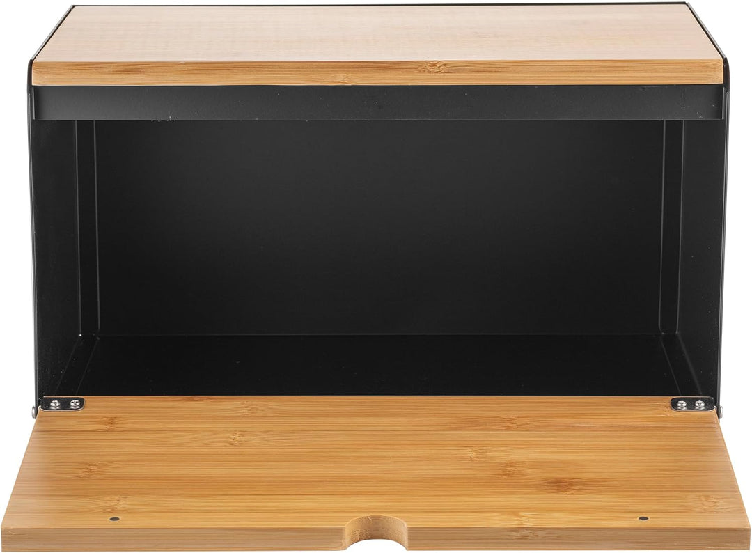 Florina Brotkasten BRUSTO 35,5 x 21,5 x 19,5 cm I Brotbox aus Stahl und Bambus-Deckel I Geräumiger u