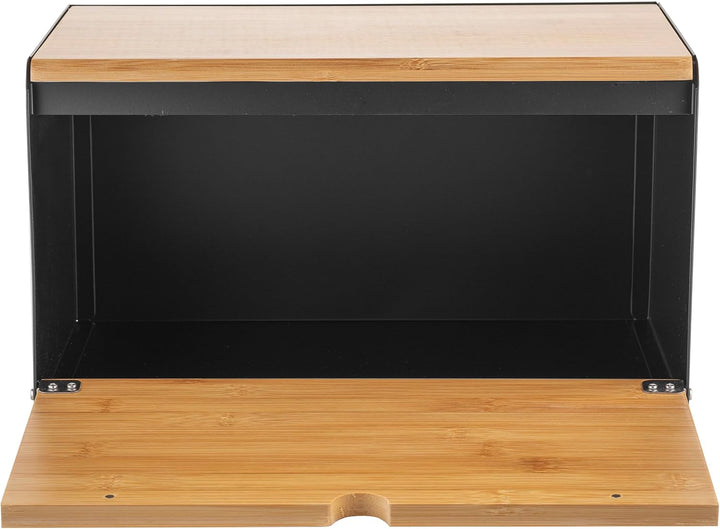 Florina Brotkasten BRUSTO 35,5 x 21,5 x 19,5 cm I Brotbox aus Stahl und Bambus-Deckel I Geräumiger u