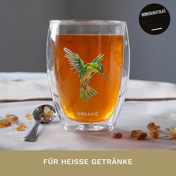 Creano doppelwandige Gläser Hummi, Latte Macchiato, Thermoglas mit Kolibri im 6-er Set, 250 ml, in d