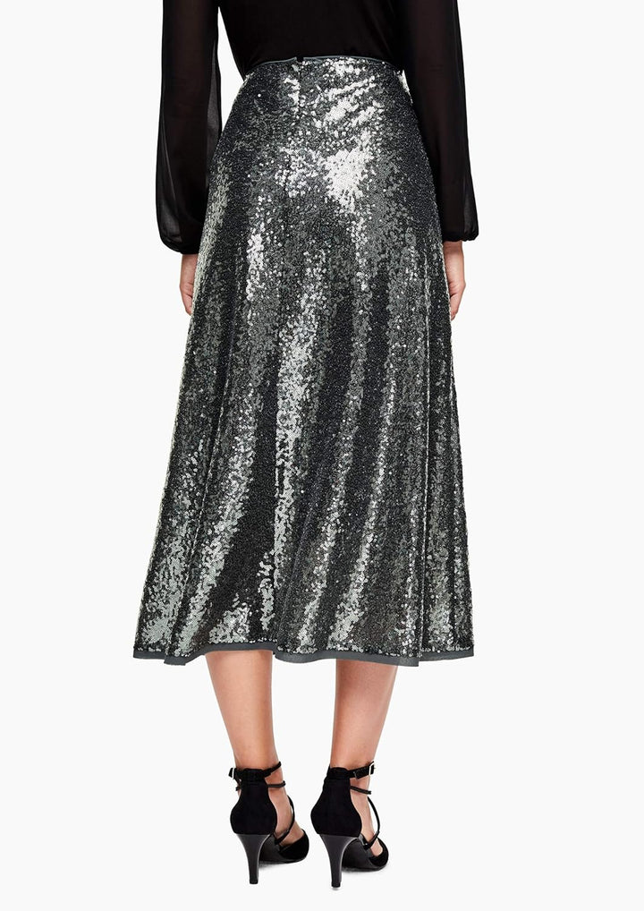 s.Oliver BLACK LABEL Damen Midirock mit funkelnden Pailletten Green 42