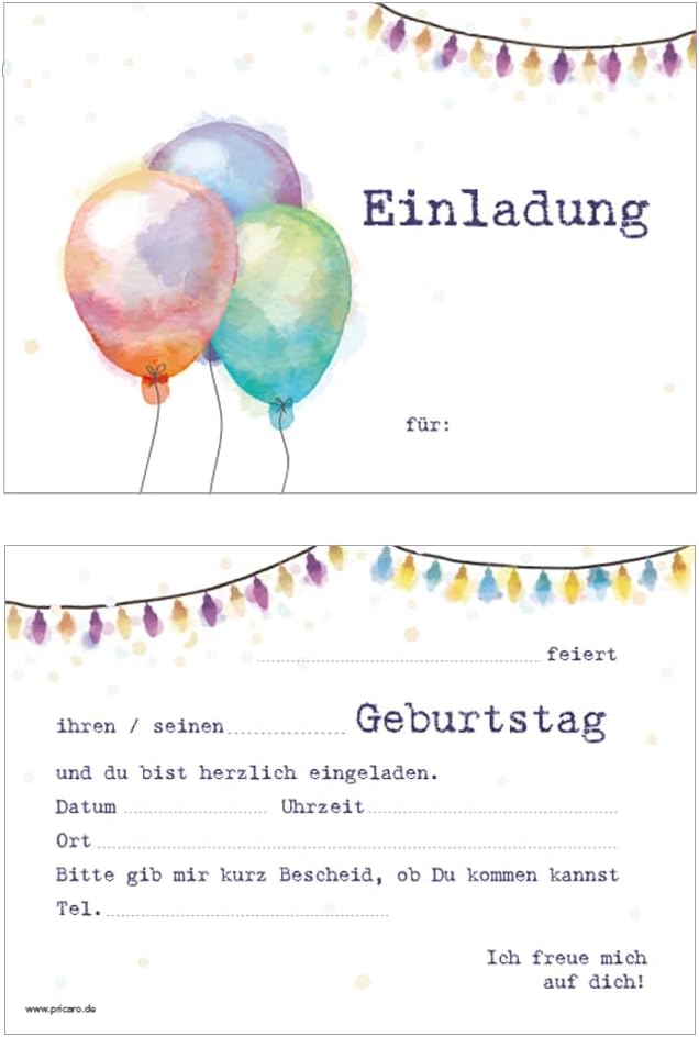 PRICARO Einladungskarten Kindergeburtstag, A6 Luftballon, 10 Stück, Luftballon