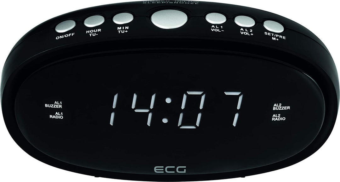 ECG RB 010 Black Radiowecker – FM Tuner; 10 Vorwahlen; Digitale Uhr/Wecker; Wecken durch Radio/Wecke