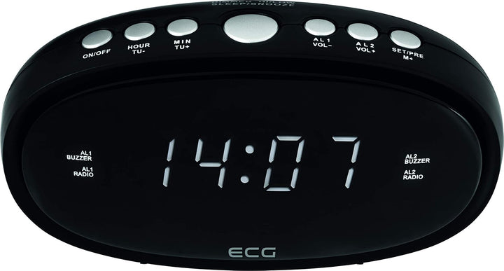 ECG RB 010 Black Radiowecker – FM Tuner; 10 Vorwahlen; Digitale Uhr/Wecker; Wecken durch Radio/Wecke