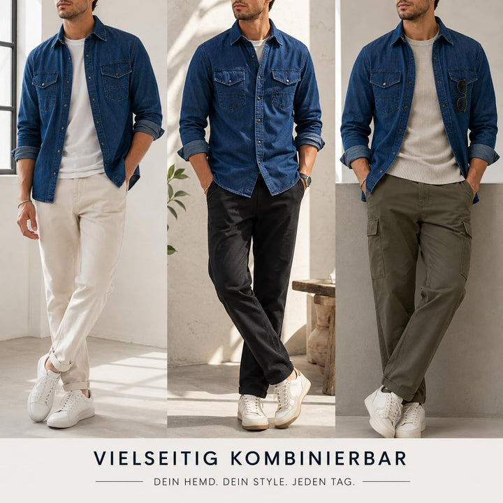 Red Bridge Herren Hemd Jeanshemd Freizeithemd Premium Denim Chest Pocket S Dunkelblau, S Dunkelblau
