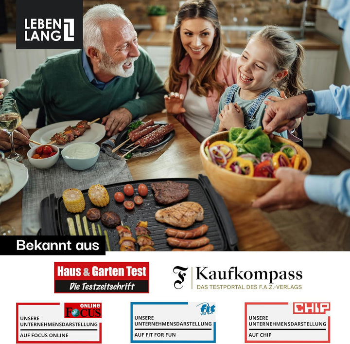 Elektrogrill Tischgrill elektrisch mit TÜV & GS 2200 Watt | 4 – 8 Personen BBQ Tisch Grill - Indoor