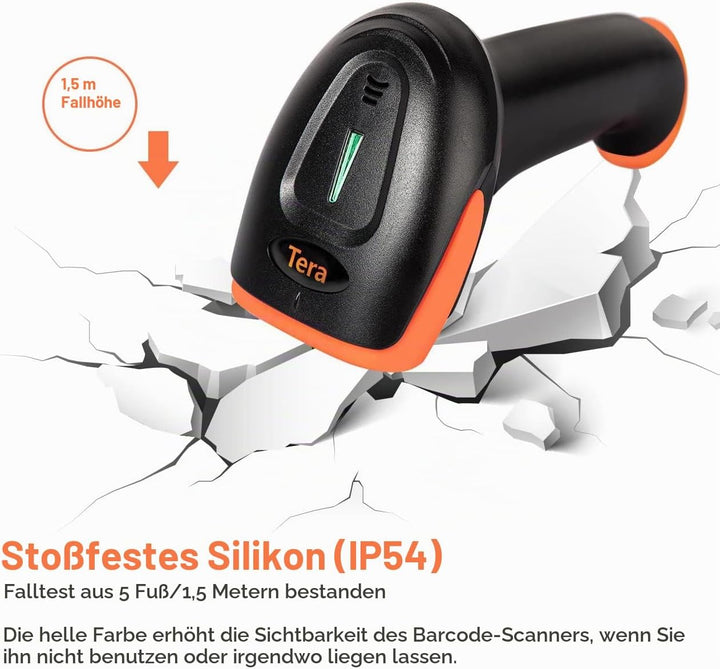 Tera Barcode-Scanner 1D 2D QR 3 in 1 Wireless 2.4 GHz/Bluetooth/USB Wired Barcode-Lesegerät mit Stän
