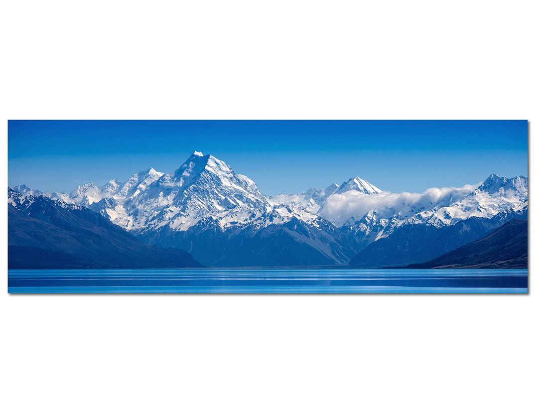 Paul Sinus Art Panoramabild auf Leinwand und Keilrahmen 120x40cm Neuseeland Gebirge Bergsee Schnee