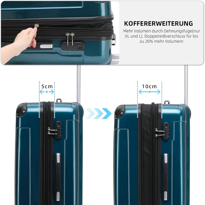 BEIBYE Hartschalen Koffer Trolley Rollkoffer Reisekoffer 4 Zwillingsrollen Polycabonat (Pale Green,