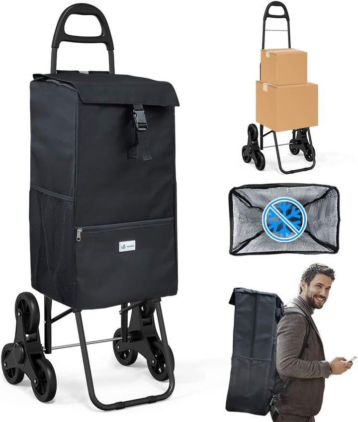 VOUNOT Einkaufstrolley Treppensteiger mit Kühlfach, Einkaufswagen Klappbar mit 3 Räder, 40 L, 40 L