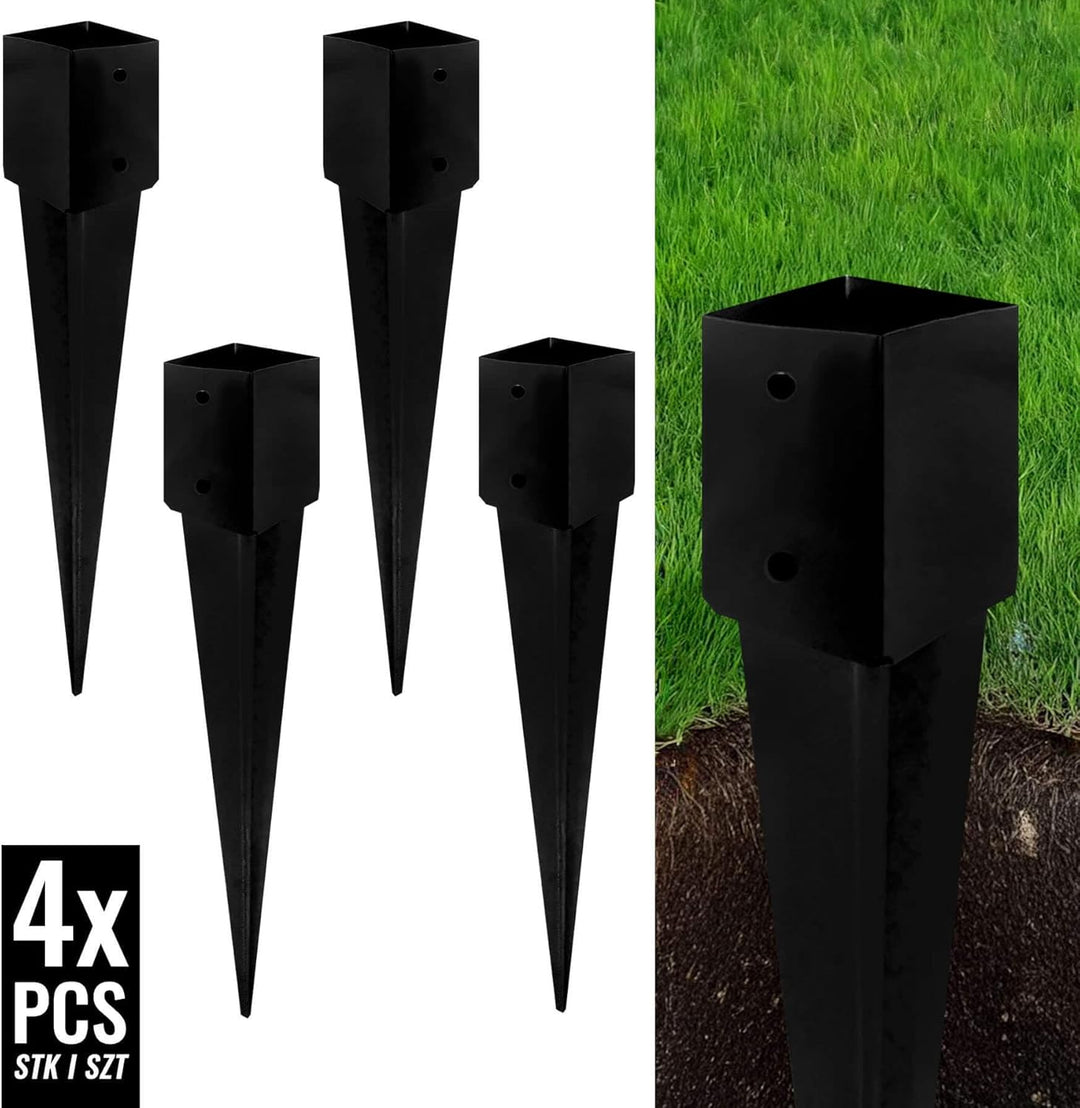 ADGO - 4er Set - Einschlagbodenhülse, Pfostenträger für Holzpfosten - 120x750mm - Quadratische Basis