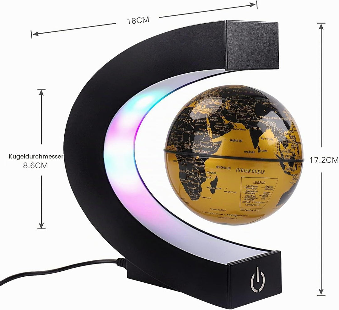 Magnetischer Schwimmender Globus mit farbigen LED-Lichtern C-Form Anti-Schwerkraft-Magnetschwebebahn
