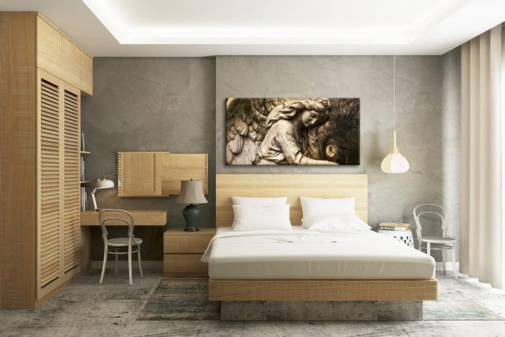 Weinender Engel Panorama 80x40 cm als Leinwandbild, Motiv fertig gerahmt auf Echtholzrahmen, Hochwer