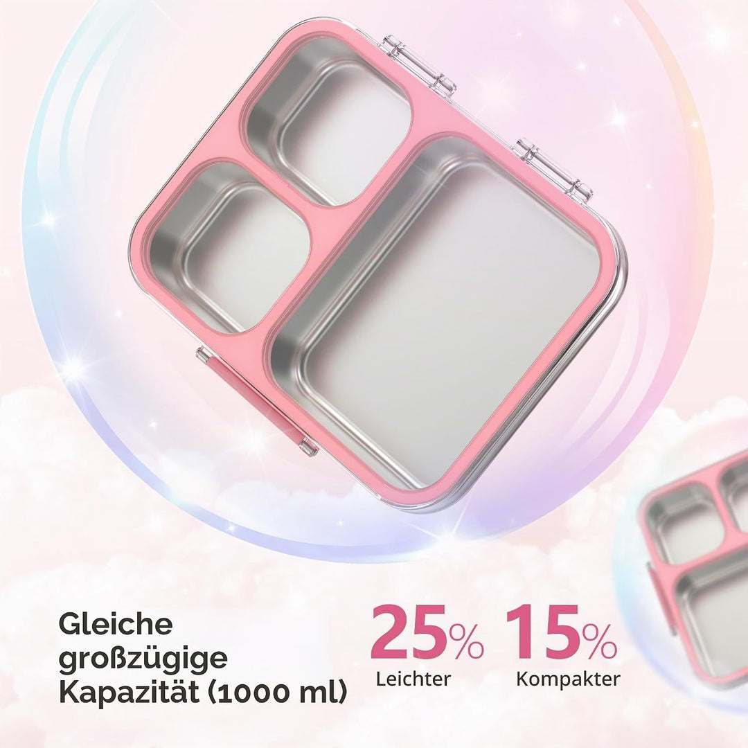 VITONIS Edelstahl Brotdose Lunchbox mit 3 Fächern, Bento Lunch Box Kinder Auslaufsicher BPA frei, Sp