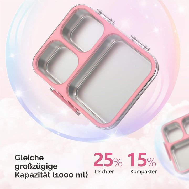 VITONIS Edelstahl Brotdose Lunchbox mit 3 Fächern, Bento Lunch Box Kinder Auslaufsicher BPA frei, Sp