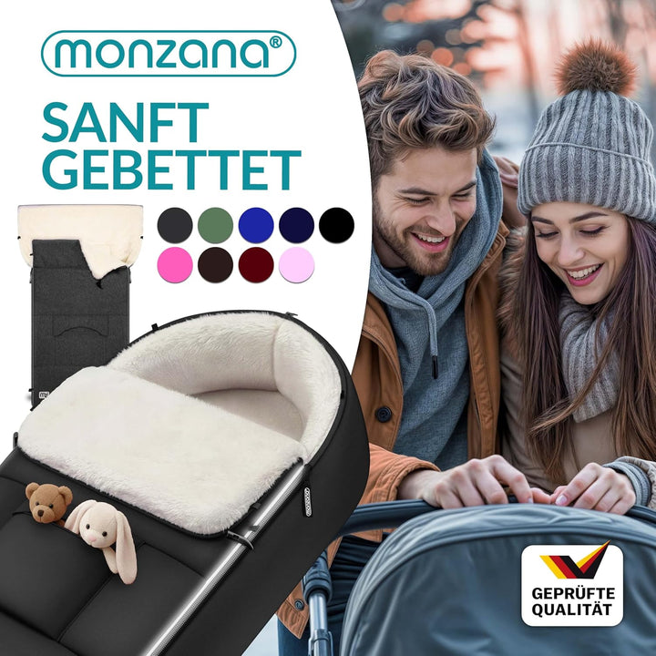 MONZANA® Fusssack für Kinderwagen Baby Winter mit Reflektoren Reissverschluss Waschbar Buggy Babysch