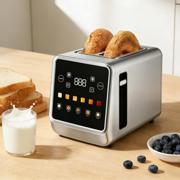 Touch Screen Toaster 2 Slice with LCD Display Digital Timer Toasters 6 Bread Types&amp; 6 Shade Settings