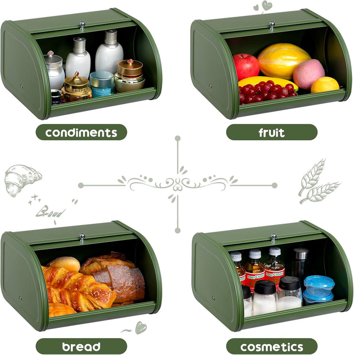 HollyHOME Bread Bin with Stainless Steel Body Metal Bread Bins for Kitchen Bread Storage Containers