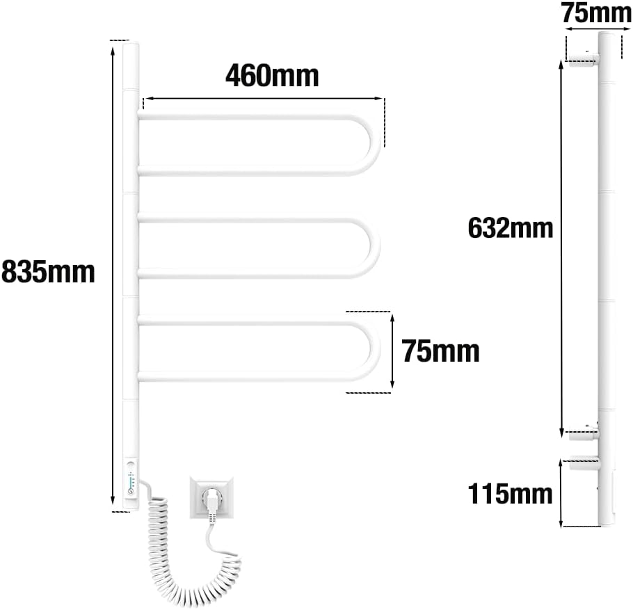 Elna® Handtuchheizkörper Elektrisch Weiss 84x46 cm, 90W - Badheizkörper Elektrisch Handtuchwärmer Ed
