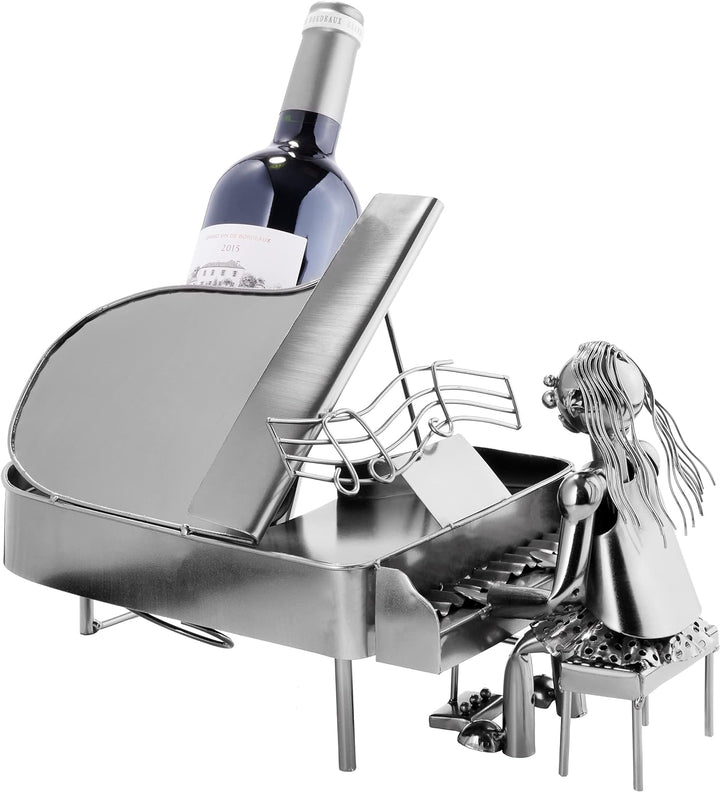 BRUBAKER Weinflaschenhalter Pianistin Klavierspielerin mit Klavier - Metall Skulptur Flaschenständer