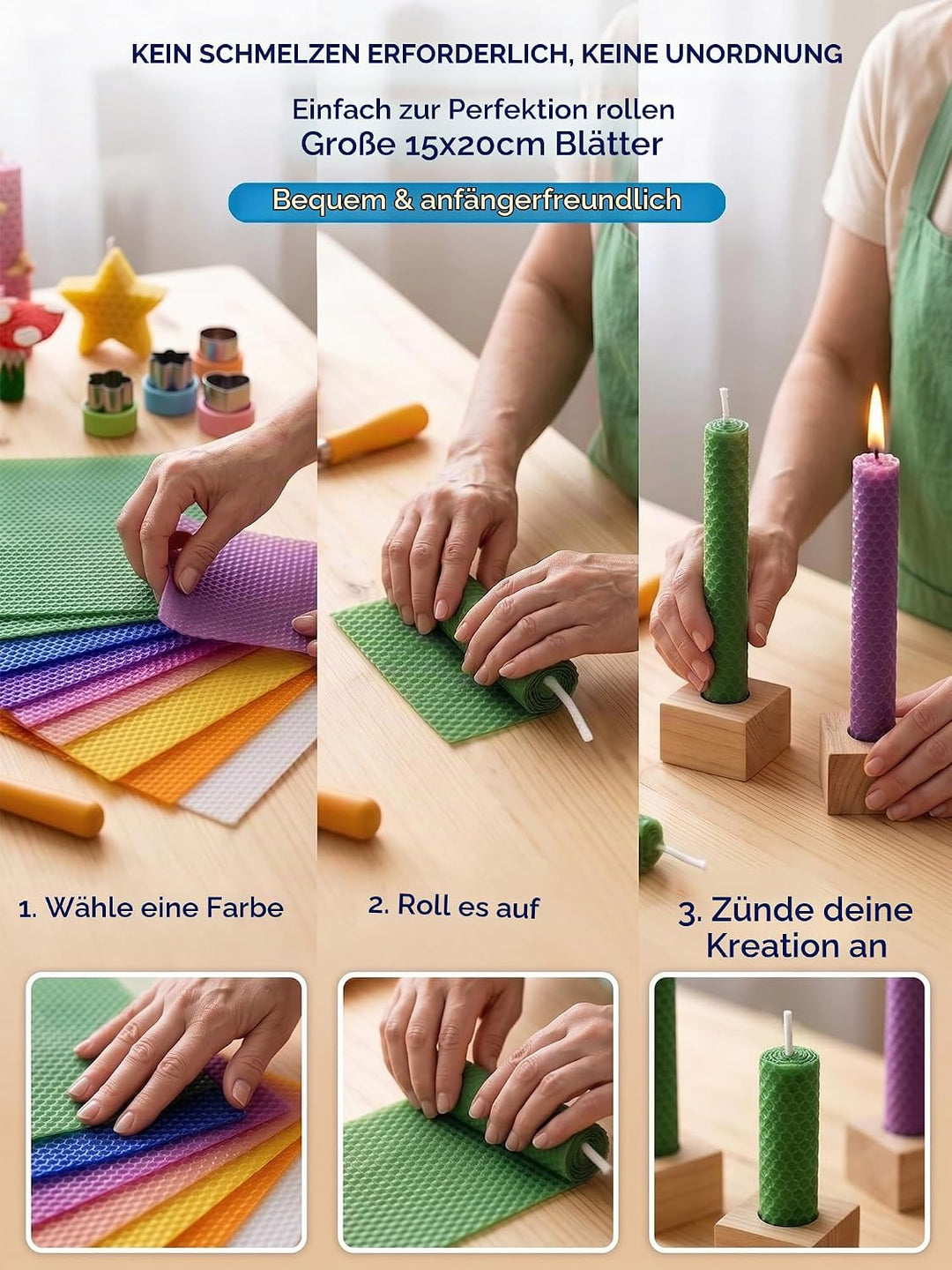 LumaCraft Bienenwachsplatten für Kerzenherstellung Set – 16 Stk. 100% reine natürliche Bienenwachspl