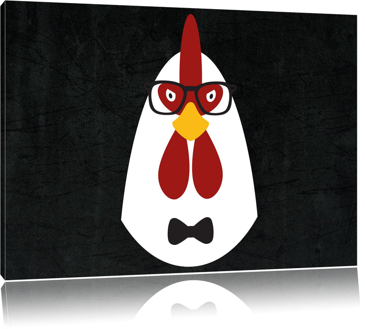 Hipster Huhn schwarz, Format: 100x70 auf Leinwand, XXL riesige Bilder fertig gerahmt mit Keilrahmen,