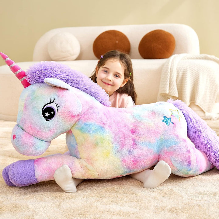 IKASA Gross Einhorn Stofftier Riesen Kuscheltier,110cm Gross Plüschtier Riesige Flauschige Weich Jum