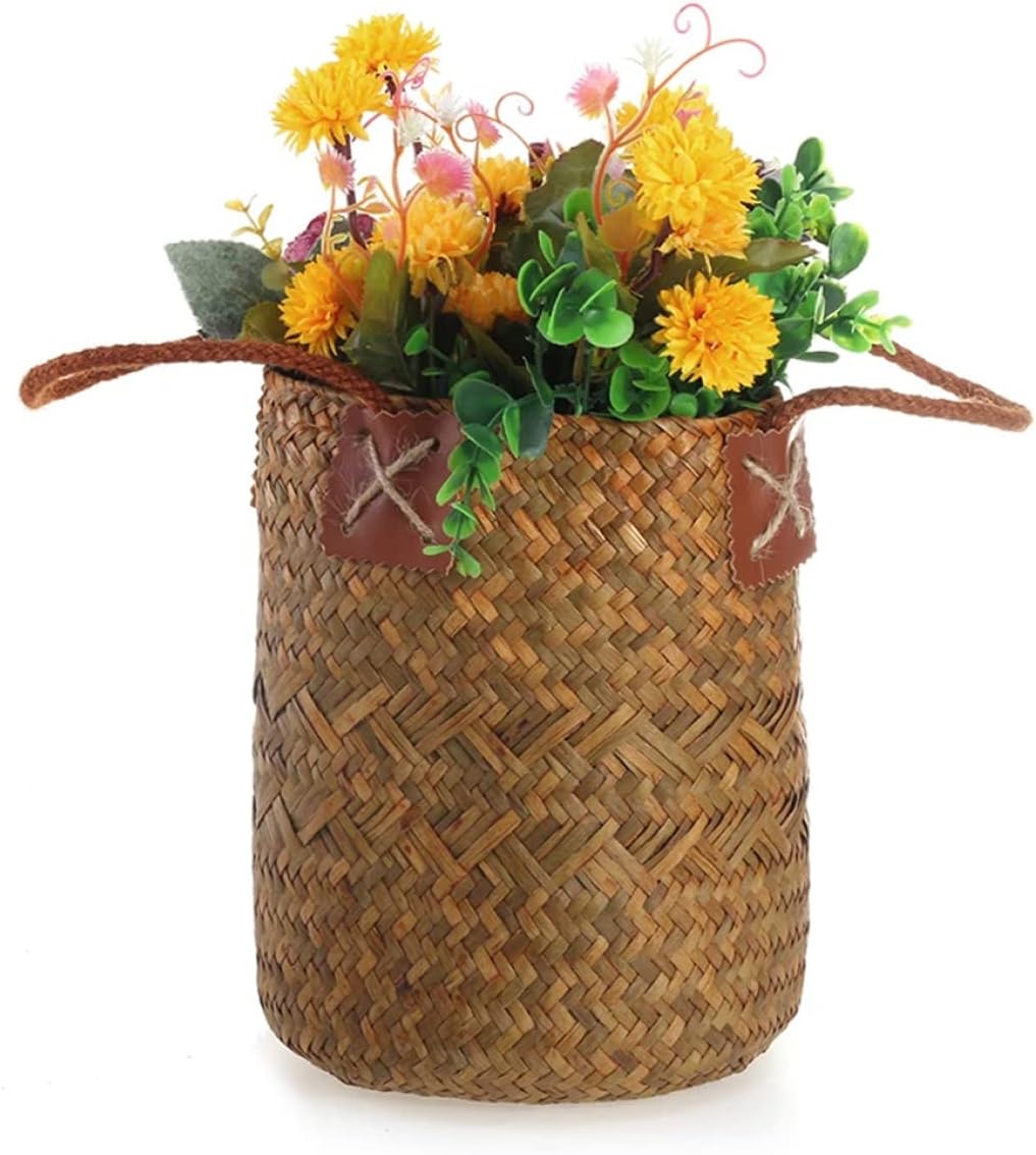 Seegras geflochtener Korb, Strohbauch, Aufbewahrung, Blumentopf, Vase, Organizer mit Griffen für Wäs