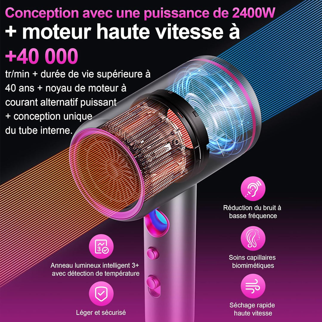 Tisoutec Föhn,Fön,Haartrockner Profi Ionen mit AC Motor 2400W Reisefön Diffusor|Haarfön 4-in-1|Heiss