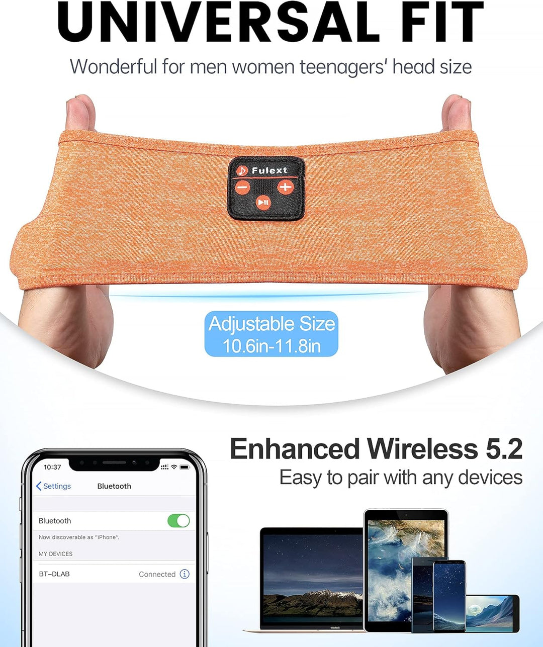 Schlafkopfhörer Bluetooth-Stirnband, Upgrage Soft Sleeping Wireless Music Sport Headbands, Long Time