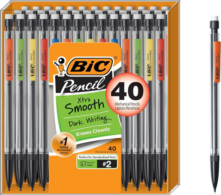 Bic Mechanical Pencils, 40 count, Black barrel with multi color clips by BIC