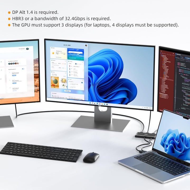 3-Port DisplayPort 1.4 auf 3 HDMI Splitter Dreifach 4K 60Hz Monitore Einzel 8K, Dual 4K 120Hz DP auf