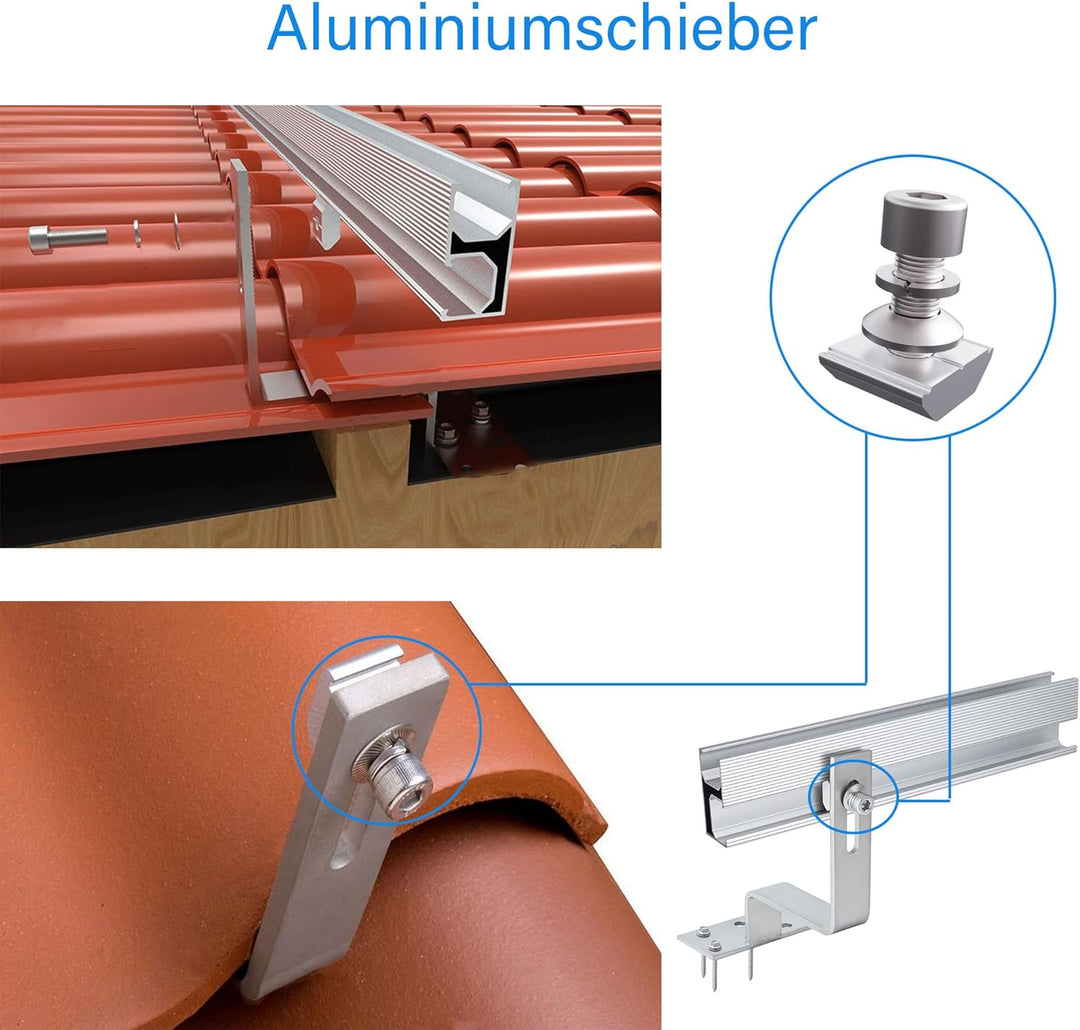 TEOV PV Montageset Ziegeldach Glasziegeldach, Befestigung Solarmodul Halterung mit 30cm Montageschie