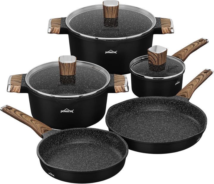 HOMELUX Topfset Induktion,8-TLG Topf und Pfannenset mit Deckel Antihaftbeschichtung,Pfanne 24/28cm,M