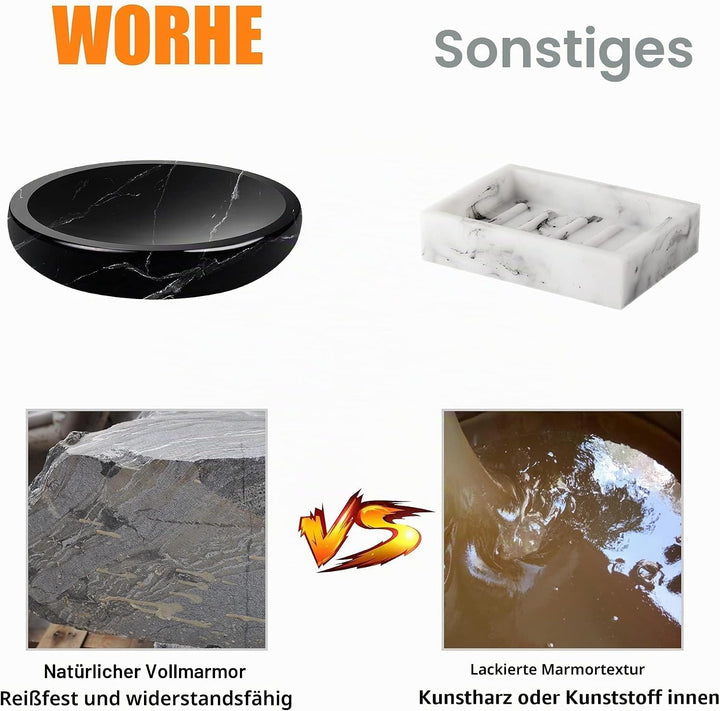 WORHE Seifenschale echter natürlicher Marmorhalter für Badezimmer, Badewanne, Dusche, Küchenspüle, H