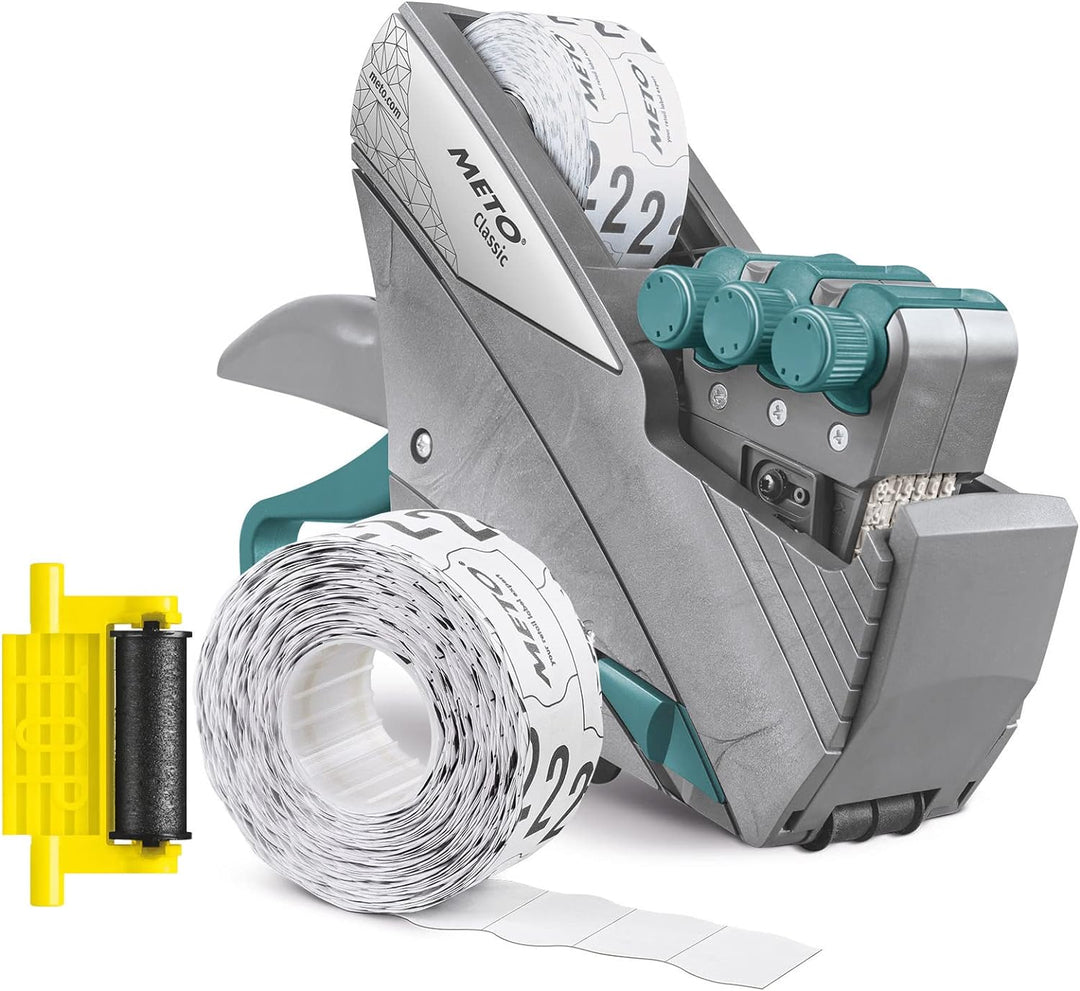 Meto Original Classic XL Preisauszeichner Set – Preis, MHD, Datum, Artikelnummer (3-zeilig, 33-stell