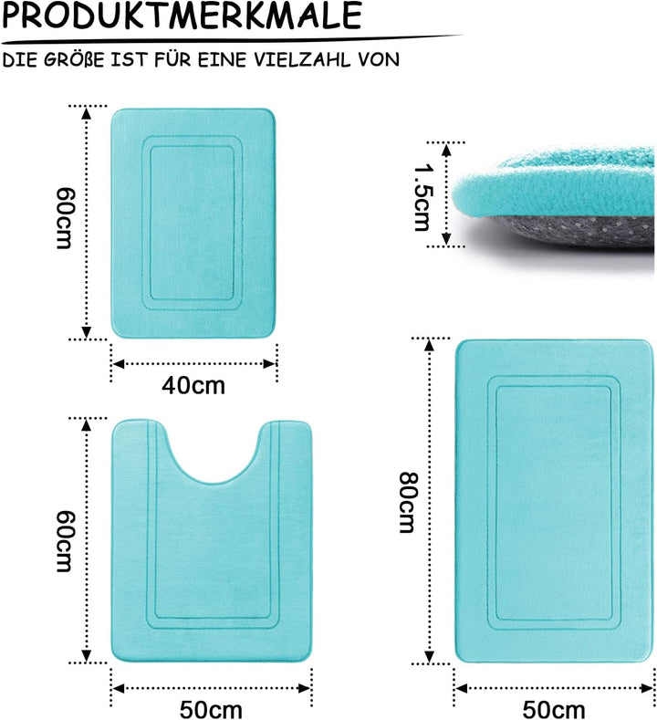 chakme Badezimmerteppich Set 3 Teilig, Weiche Badematte aus Memory-Schaum Badvorleger rutschfest Was