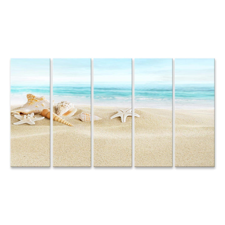 Bild Bilder auf Leinwand Muscheln am Sandstrand Wandbild Poster Leinwandbild SOJ 160L x 80B cm, 160L