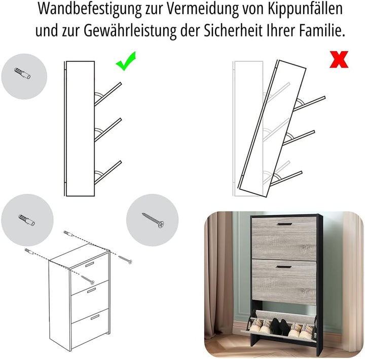 CASABEL Schuhschrank für 18 Paar – Schrank mit grossem Fassungsvermögen für Eingangsbereich, Flur –