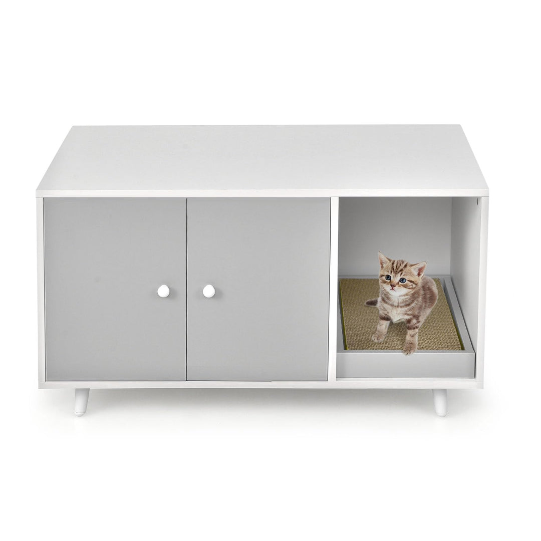 LIFEZEAL 2 in1 Katzenschrank mit Kratzbrett, Kaffeetisch mit Katzenhaus, Katzenhaus mit 2 Türen und