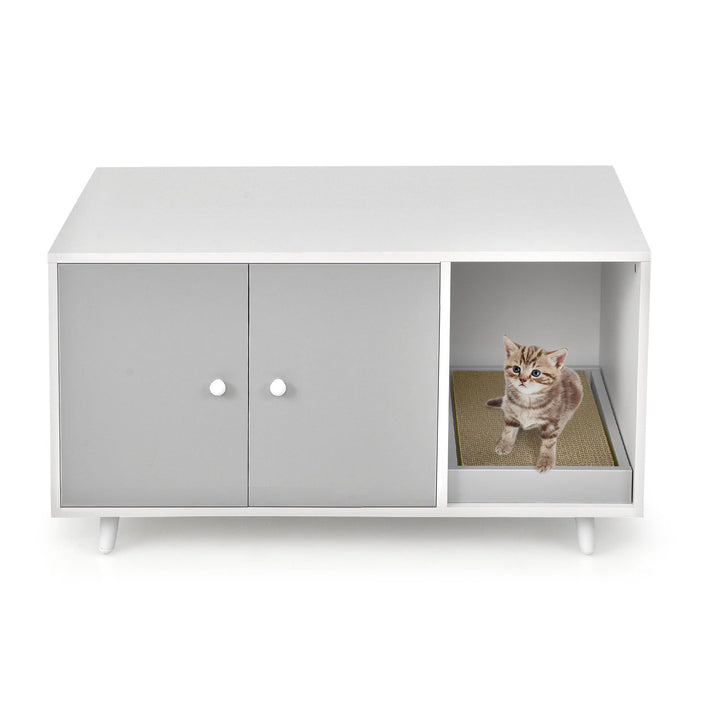 LIFEZEAL 2 in1 Katzenschrank mit Kratzbrett, Kaffeetisch mit Katzenhaus, Katzenhaus mit 2 Türen und