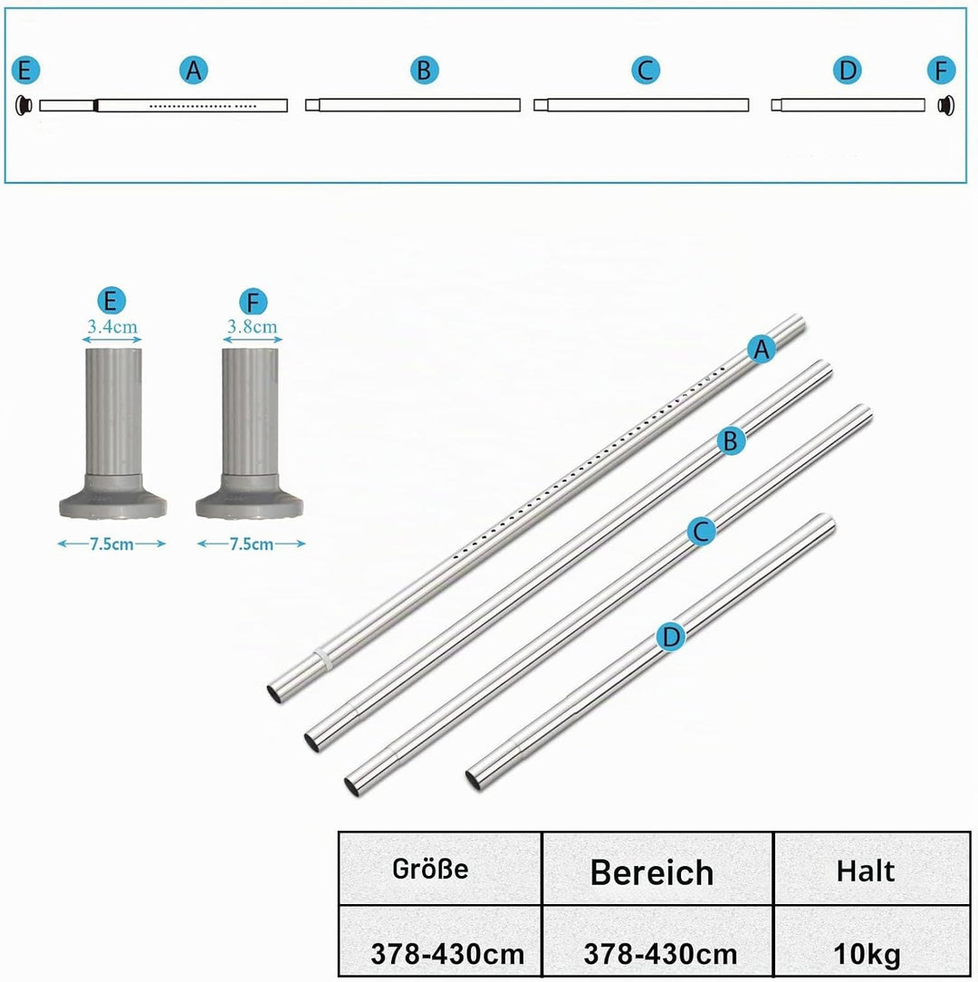 Teleskopstange Ohne Bohren, 378-430cm Ausziehbare Edelstahl Duschvorhangstange für Grosse Fenster/Du