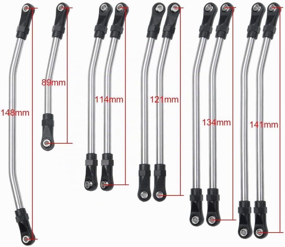AXspeed 10pcs/Set Stainless Steel Steering Pull Rod Link Linkage for SCX10 1/10 RC Crawler Car