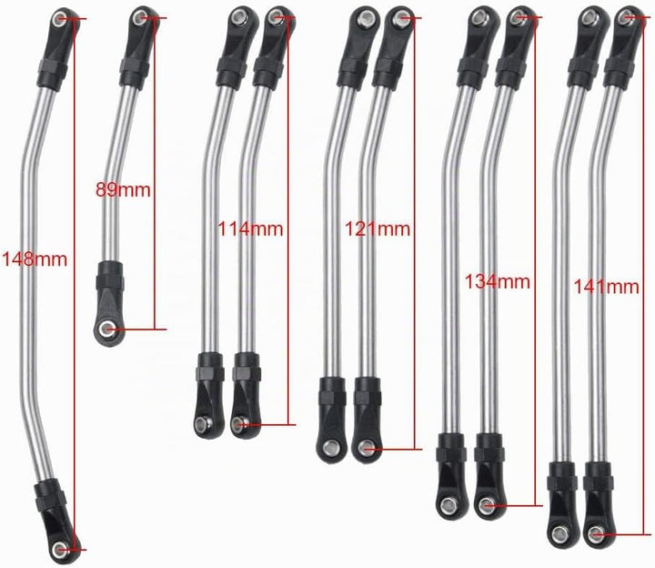 AXspeed 10pcs/Set Stainless Steel Steering Pull Rod Link Linkage for SCX10 1/10 RC Crawler Car