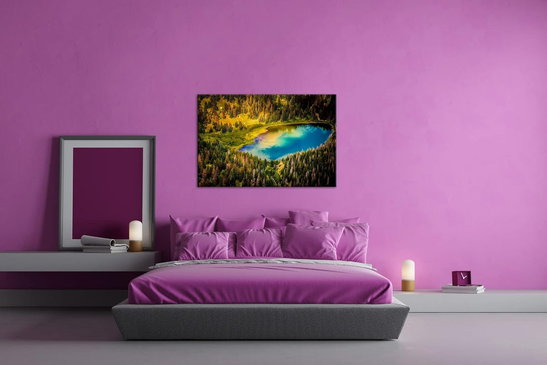 deyoli himmlicher See im Wald Format: 100x70 cm als Leinwandbild, Motiv fertig gerahmt auf Echtholzr
