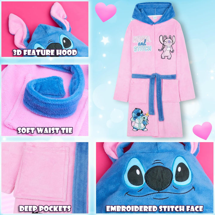 Get Trend Bademantel Mädchen, Flauschig mit Prints von Stitch und Angel, Barbie, Disney Prinzessinne