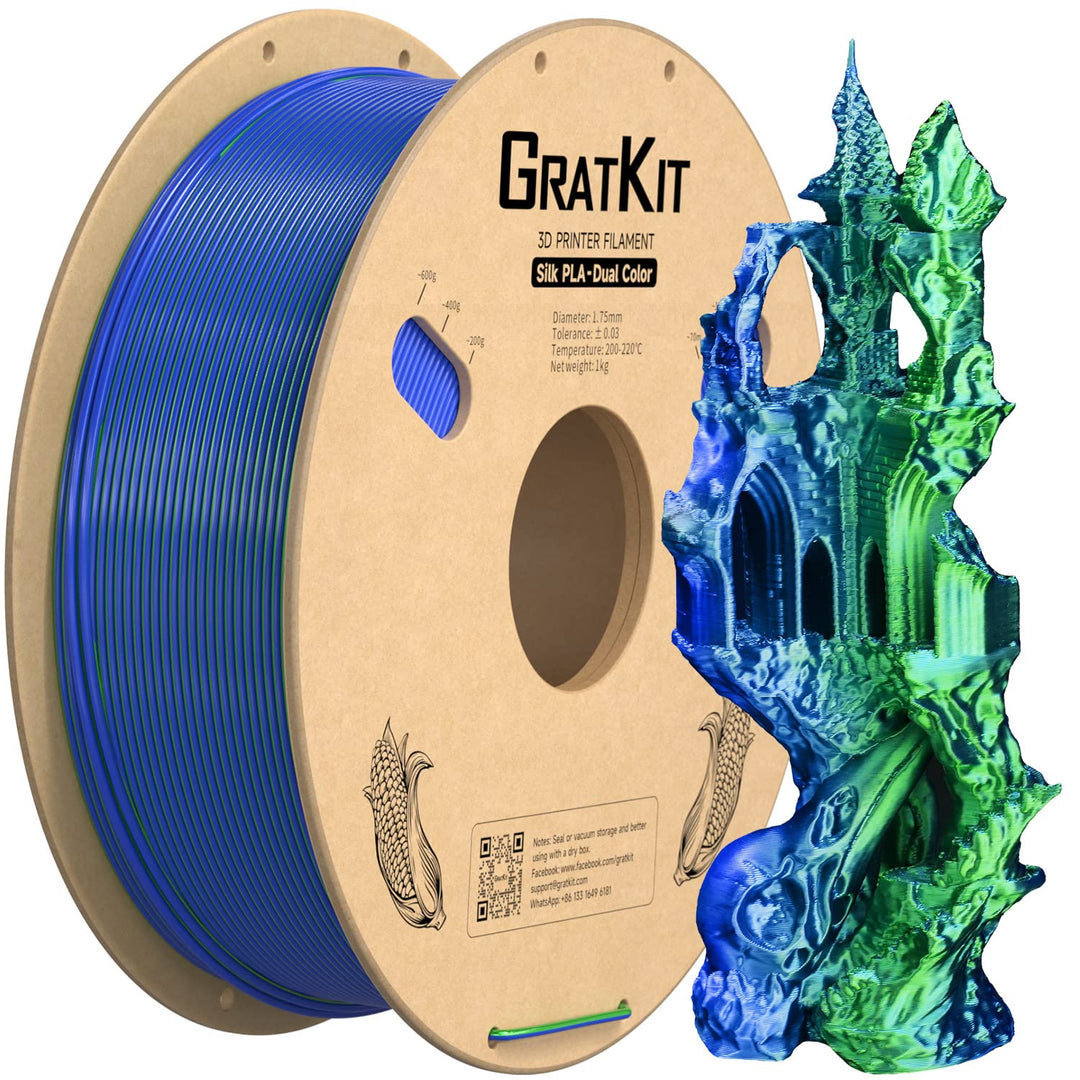 GratKit Silk Dual Color Filament PLA 1.75mm, -0.03mm, Coextrusion PLA Filament, 3D Drucker Filament,