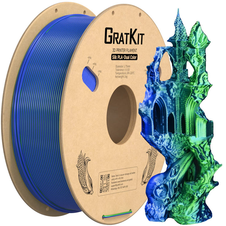 GratKit Silk Dual Color Filament PLA 1.75mm, -0.03mm, Coextrusion PLA Filament, 3D Drucker Filament,