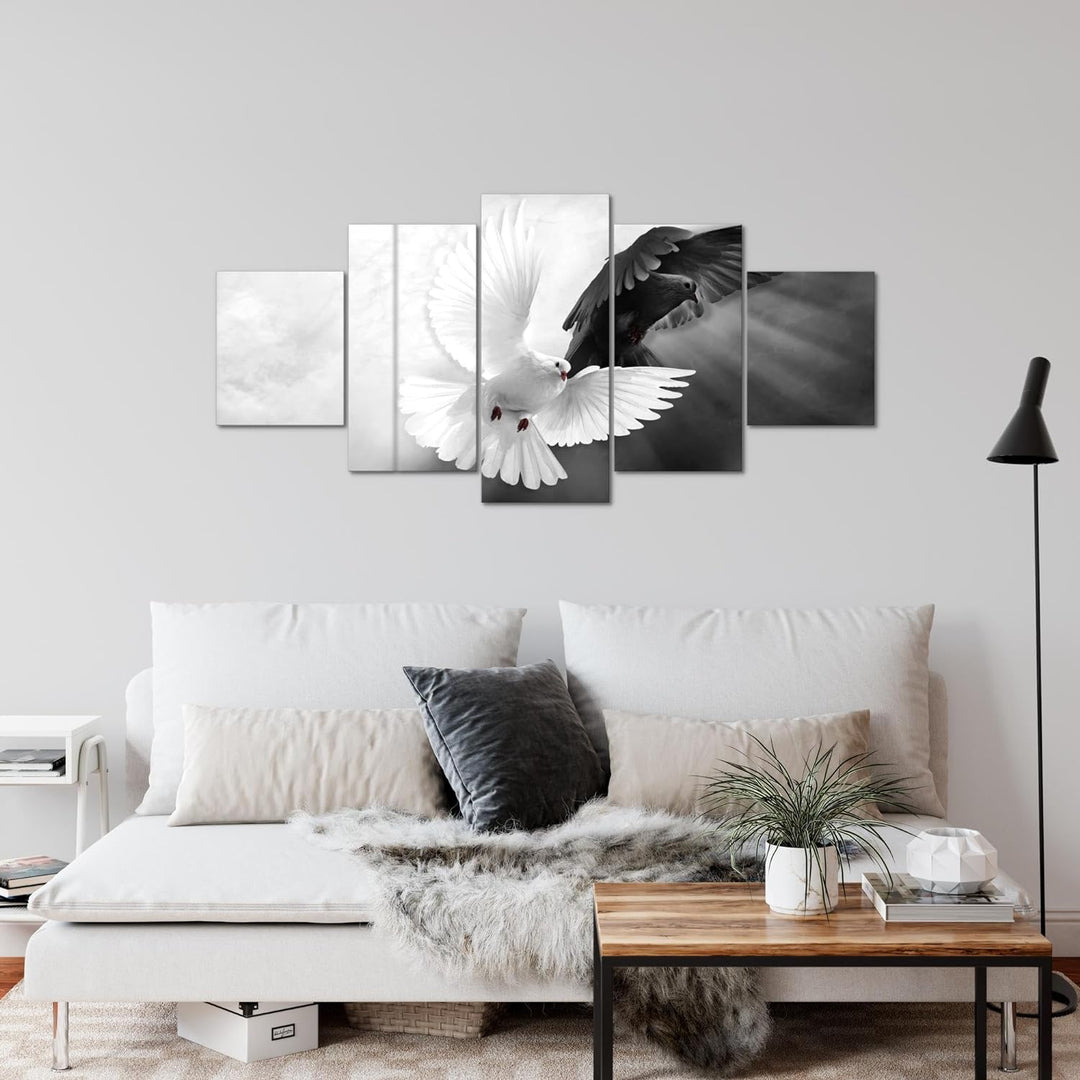 Runa Art Wandbilder Tauben 5 Teilig Bild auf Vlies Leinwand Deko Wohnzimmer Schlafzimmer Vögel Schwa