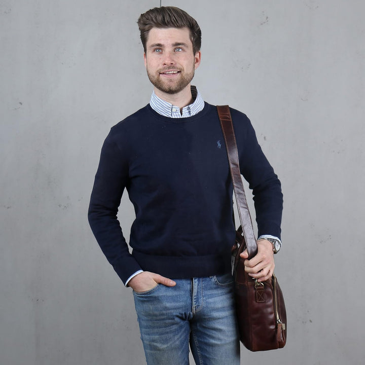 SID &amp; VAIN grosse Laptoptasche echt Leder - 15.4 Zoll Laptop Business-Tasche RYAN XL - Umhängetasche