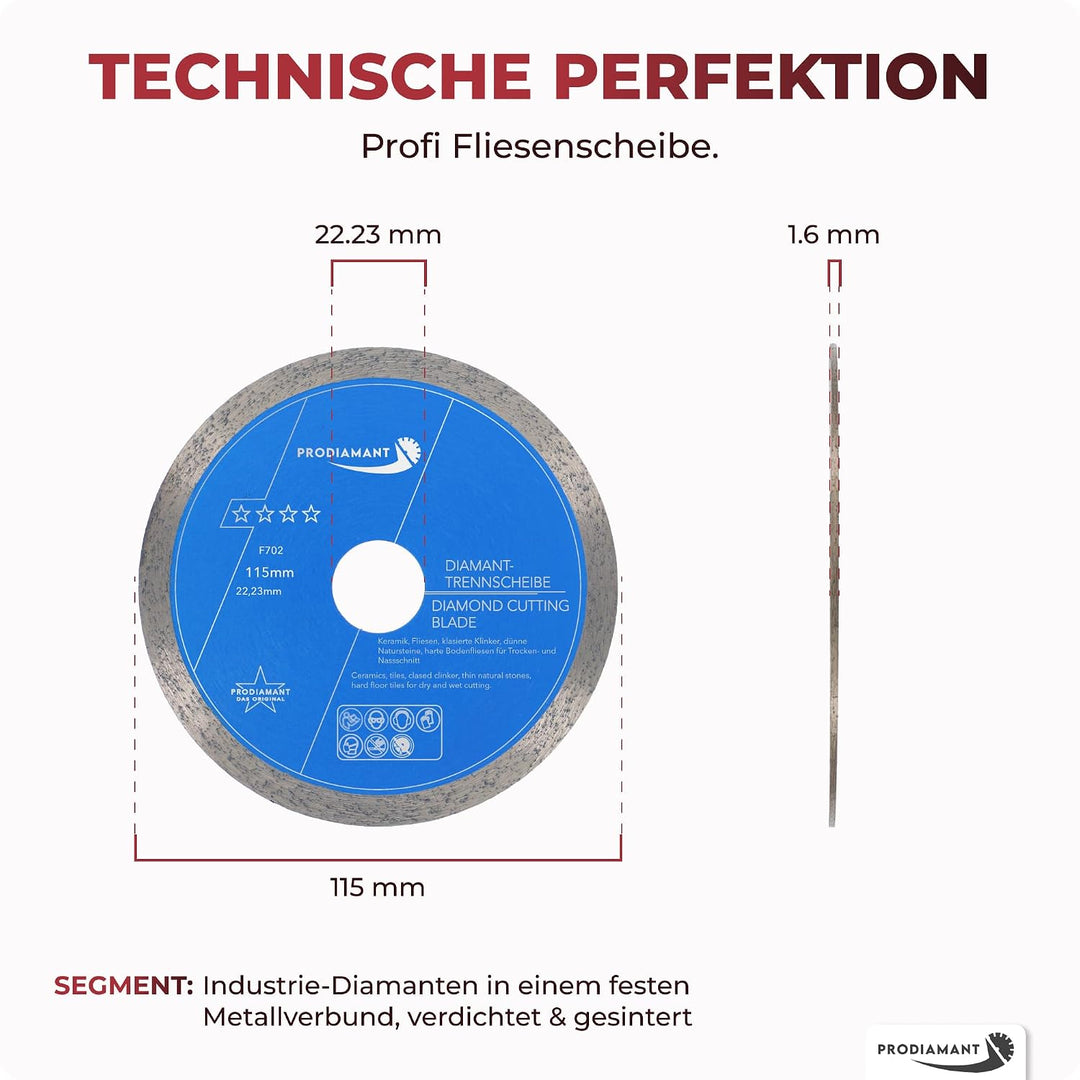 PRODIAMANT Profi Diamant-Trennscheibe Prorim 115 mm x 22,23 mm kein ausbrechen bei glasierten Fliese
